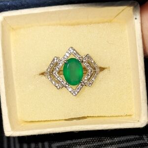 Jade Green and Silver Art Deco Ring